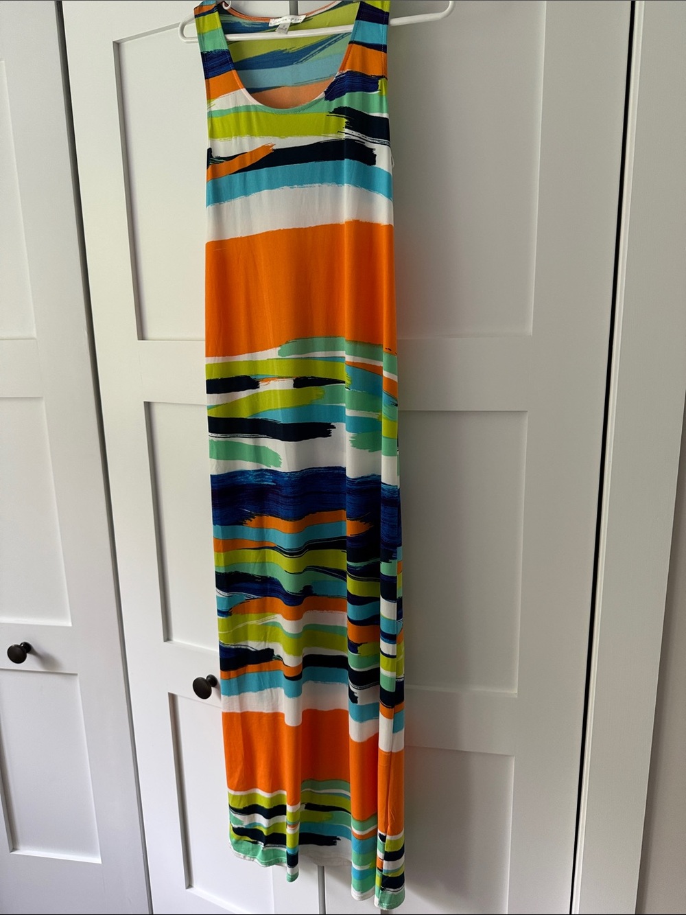 London Times Striped Maxi Dress in Orange, Blue & Green